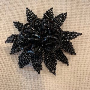 Black beaded flower brooch